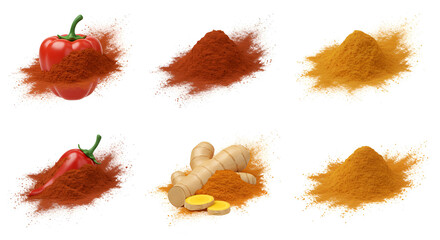 Red Bell Peppers and Turmeric Powder Spice Collection.