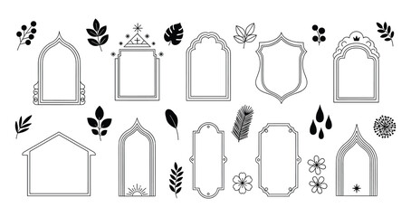 Set of decorative frames and natural elements