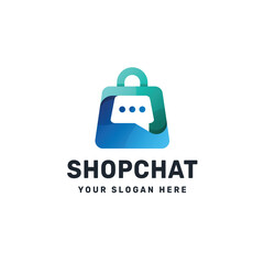 Shopping Chat Logo – Abstract Bag and Speech Bubble Symbol for E-Commerce and Customer Support Branding