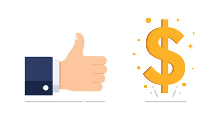 Thumbs Up and Dollar Sign Icon Representing Success and Finance.