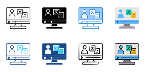 language learning icon set multiple style collection 
