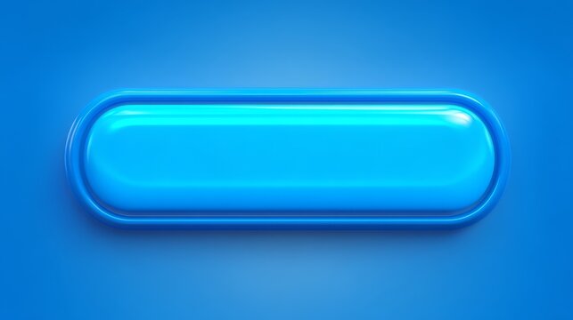 A single, elongated, oval 3D button rendered in a glossy, bright cyan or light blue material with rounded edges.
