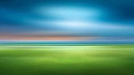 Obraz premium Vibrant green field landscape painting under serene blue sky capturing nature's peaceful beauty.