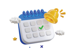 Calendar icon with alert notices for important date reminder icon 3d render concept of Calendar Schedule date notification event reminder bell icon vector illustration