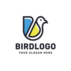 Minimalist Bird Logo – Modern Abstract Symbol with Blue and Yellow Wings
