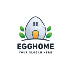 Egg home Logo – Egg-Shaped House with Leaves for Eco and Home Branding