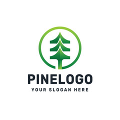 Pine logo – Green Pine Tree Symbol in Circle for Nature and Eco Branding