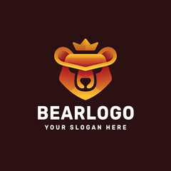 Bear Logo – Crowned Bear Head Symbol in Orange Gradient for Power and Premium Branding