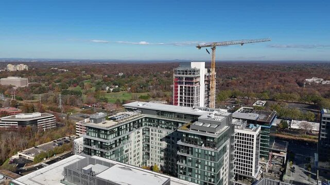 4k Aerial View of Development at Wiehle Reston East Metro Station in Reston Virginia