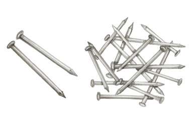 Hand painted watercolor iron nails on white background