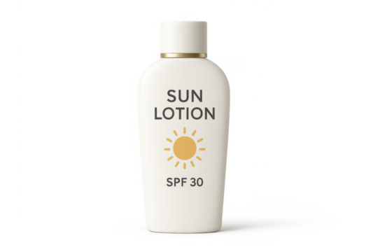 Sun lotion bottle providing spf 30 uv protection