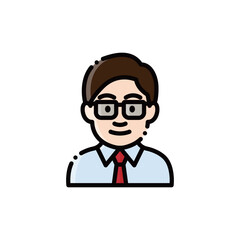 This image shows a smiling manager in glasses and red tie. Ideal for business or office designs, with scalable vectors.