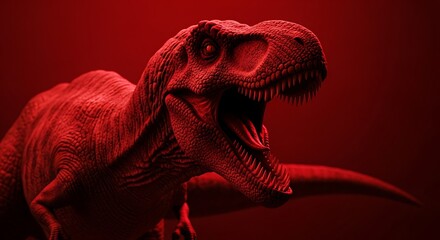 Fierce Tyrannosaurus Rex Dinosaur Roaring in Dramatic Red Lighting.