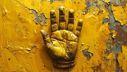 Handprint on Yellow Textured Surface.