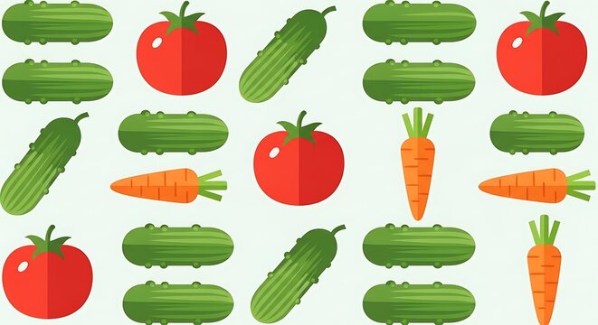 Fresh Vegetables Pattern Tomato Cucumber Carrot Healthy Food Illustration.