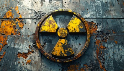 Radioactive Symbol on Rusty Metal Background.