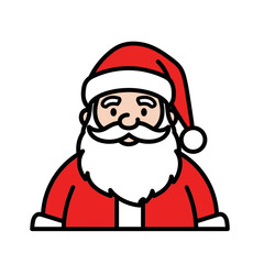 simple santa claus illustration in red and white colors, clear bold outlines, no shadow, white background, easy to trace