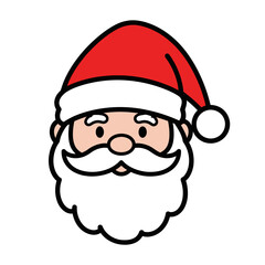 cute santa claus face with red hat and white beard, thick black lines, no shading, white background, easy to trace
