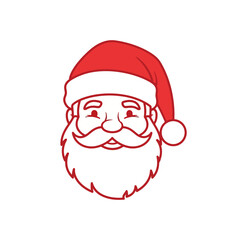 santa claus with red hat and white pompom, outlined style, clear red and white color, no shading, white background