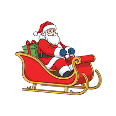 santa claus riding sleigh with red coat, outlined vector drawing, no shadow, white background, easy to trace

