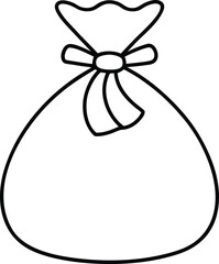 Simple black outline of a gift bag with a bow present
