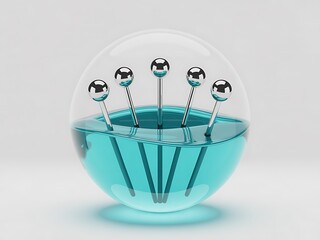 Pascal's law  Modern glass bowl with silver ball topped cocktail picks and blue liquid