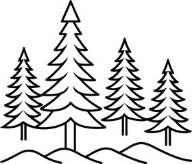 Minimalist line art of a winter forest with pine trees snow drifts