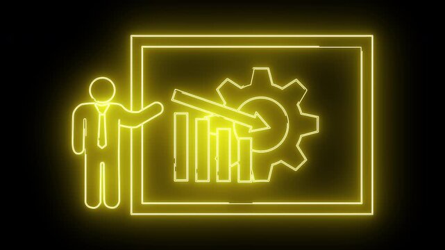 Neon graphic presenter chart gear downward arrow