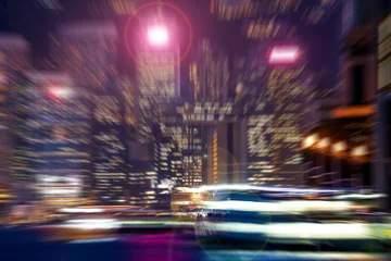 Fotobehang Crimson Abstract radial blurry effect Hong Kong island landscape at night time  © YiuCheung