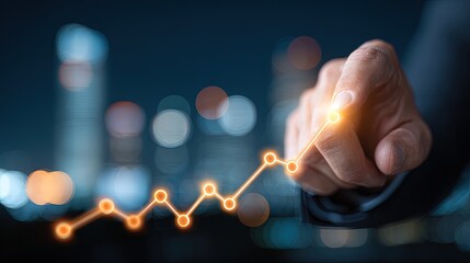 Business Person Shows Growing Trend At Night