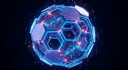 Futuristic Neon Hexagonal Soccer Ball Glowing With Energy.