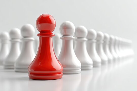 Red Pawn Standing Out From White Pawns