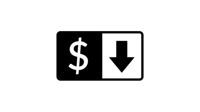 Dollar fall in value icon animation on white background