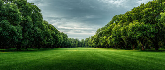 Lush green meadow green lawn green tree green forest green field green horizon