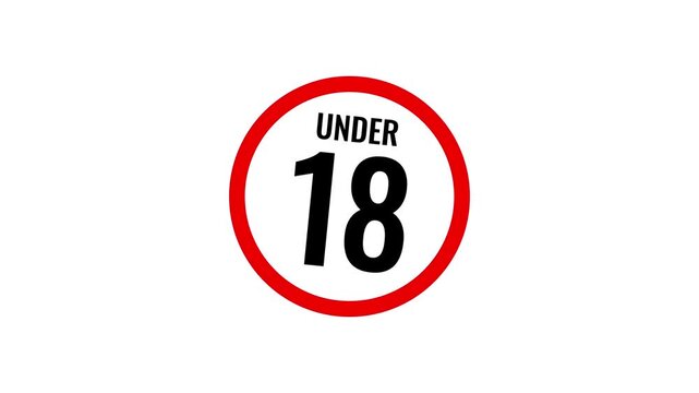 Not allowed under 18 warning symbol animation on white background