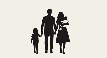 Black silhouette of a young family with two children.
