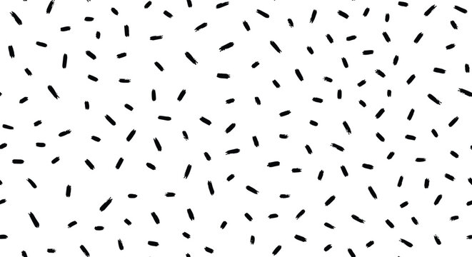 Abstract pattern of hand-drawn black dash strokes scattered randomly on a white background, creating a playful and modern design.
