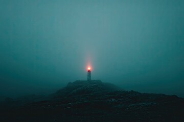 Lighthouse In Misty Coastal Landscape