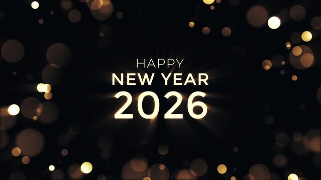 Happy new year 2026 animation with golden shiny light effect and luxury bokeh background