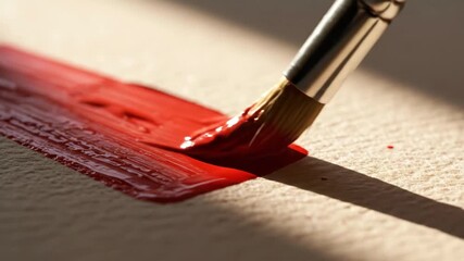 A paintbrush drawing a bold red line on textured paper, creating an art stroke, ideal for creative design and painting concept. - Powered by Adobe