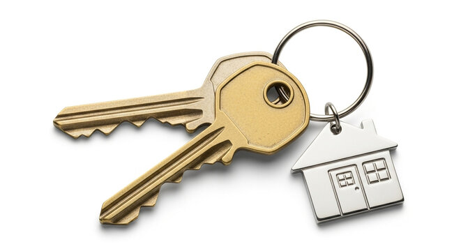 Unlock your dream home with this elegant set of house keys and a charming house-shaped keychain, symbolizing ownership and new beginnings.