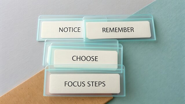 Thoughtful reminder cards with motivational phrases for personal development and mindful reflection on a pastel background
