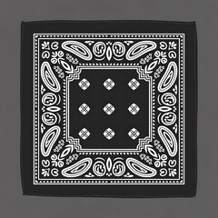 Black bandana with white paisley and skull design