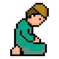 Pixel art Muslim man praying in sujud