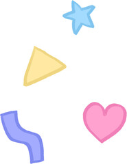 Pastel Doodle Shapes Set – Hand-Drawn Star, Heart, Triangle, Ribbon Elements for Kids Graphics, Scrapbooking, and Cute Layout Decoration
