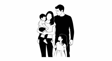 Family portrait illustration depicts parents and children together in harmony.