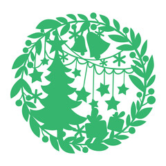  Festive Christmas wreath with tree, stars, and bells