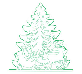 The image features a minimalist Christmas scene with a tree, reindeer