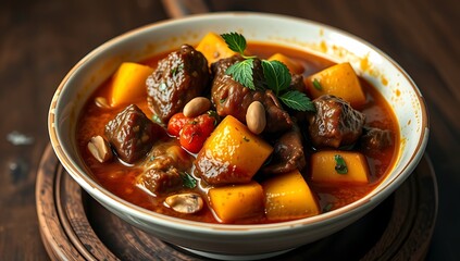 Thai Massaman Beef Curry in Bowl – Steaming Hot with Aromatic Spices