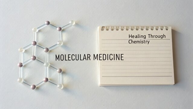 Molecular Medicine Concept with Chemistry Notes and Structural Model on White Background - Powered by Adobe